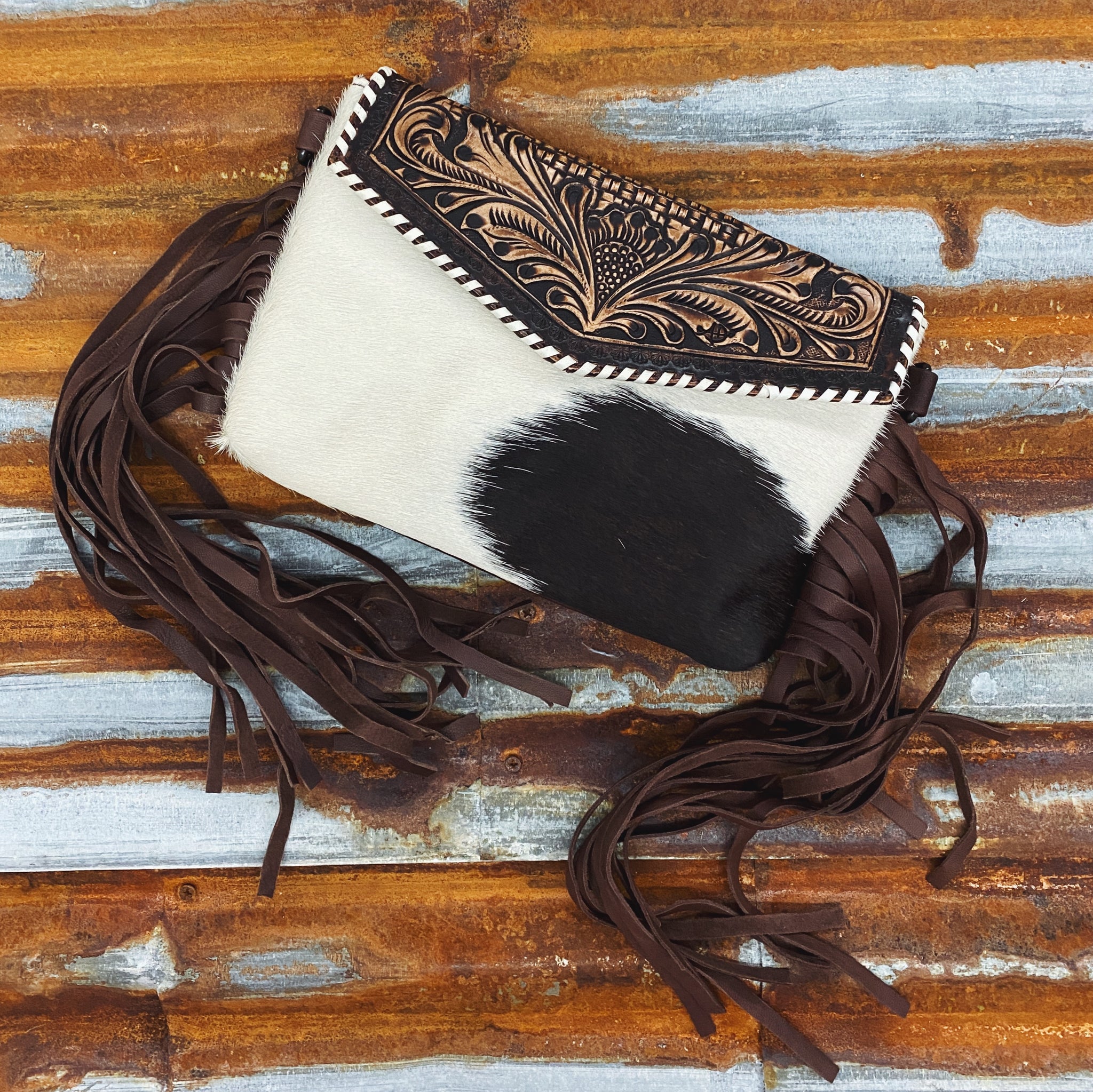 Cowhide Clutch Envelope Style with Leather Fringe