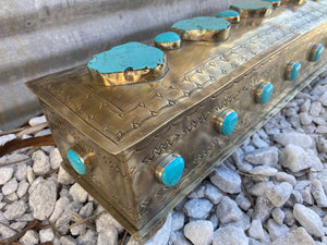 J. Alexander Rustic Stamped Silver & Turquoise Stone Mantle Box Jewelry Holder ~ (made 2 order)