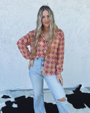 Sweet Creature Retro Printed Button Up Top