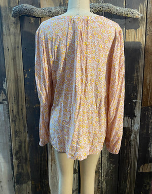 Lucky Brand Flowy Pink Floral Top  ~ Size L~ Queen Bee's Closet #150