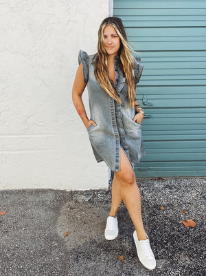 Don't Ruffle My Feathers Denim Ruffle Mini Dress