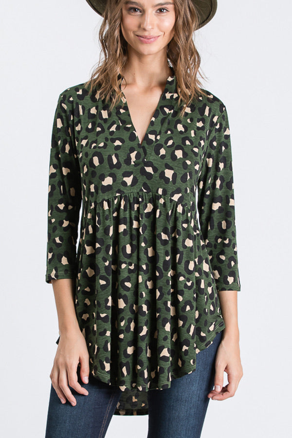 Queen of the Jungle Leopard Print V Neck Babydoll Tunic Top ~ FINAL SALE