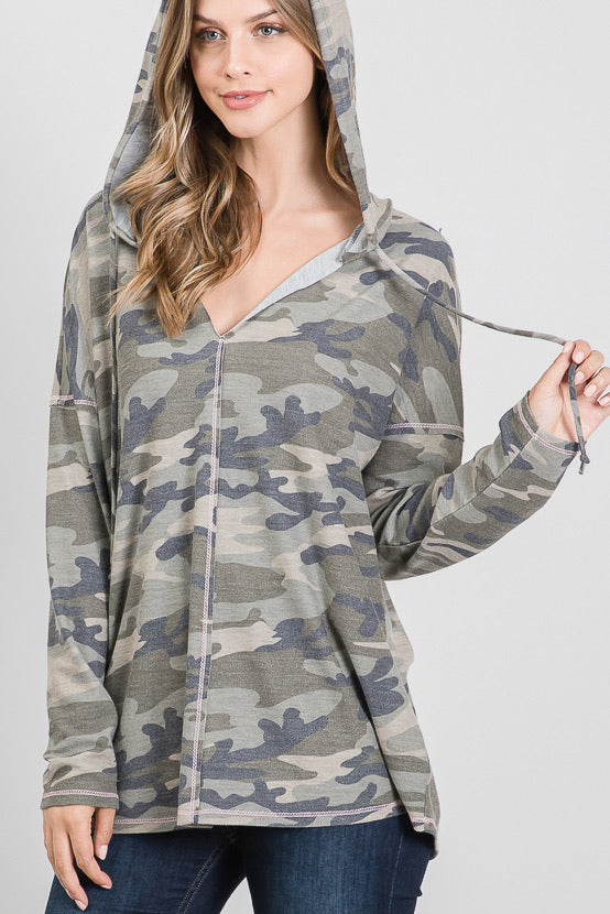 Incognito Camo Print Long Sleeve Pullover Hoodie Lil Bee s Bohemian