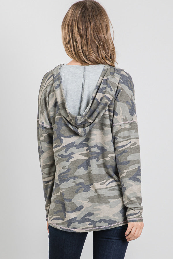 Incognito Camo Print Long Sleeve Pullover Hoodie
