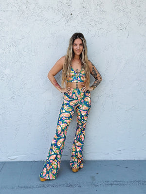 Find Your Groove Retro Paisley Mod Print Two Piece Bell Bottom Pants Set ~ Sold Separately