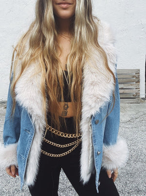 Sugar Momma Fur Trim & Denim Jacket