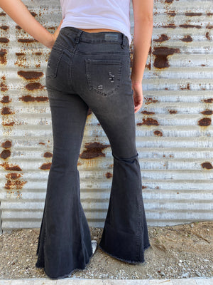 Highway Queen Distressed BLACK Denim Bell Bottom Jeans