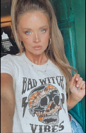 Bad Witch Vibes Skull Cream Graphic Tee (made 2 order) LC
