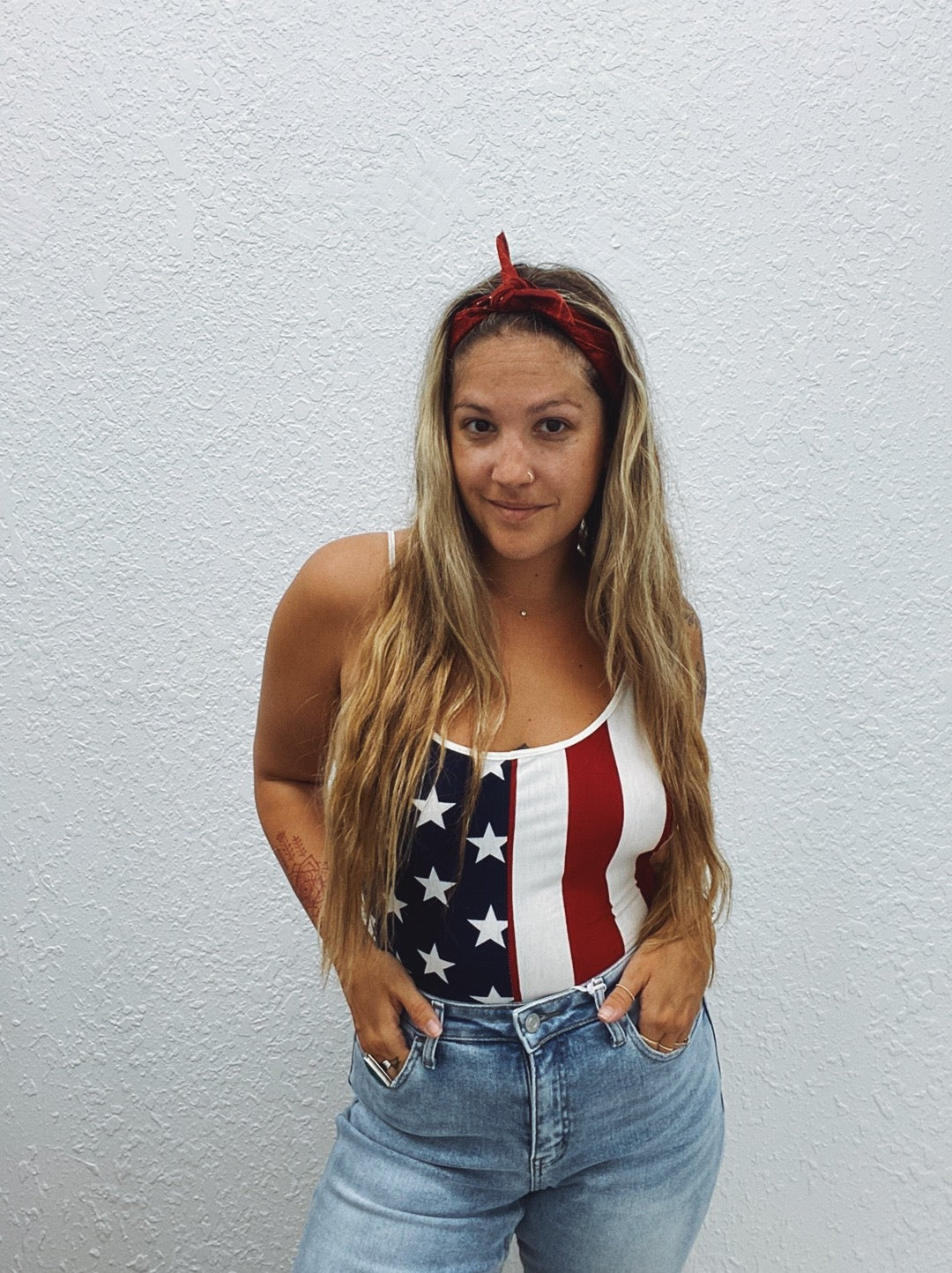 Star Spangled American Flag Print Bodysuit