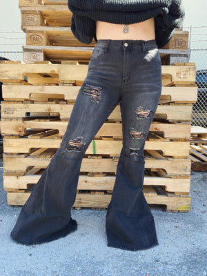 Raggedy Annie Distressed BLACK Denim Bell Bottom Jeans~ FINAL SALE