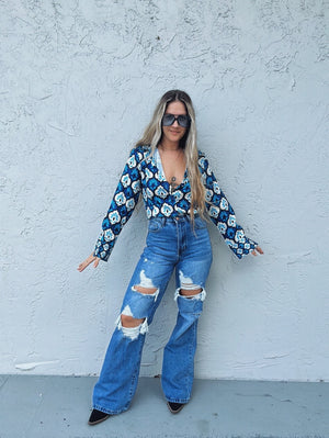 Blue Eyed Babe Button Up Retro Print Top