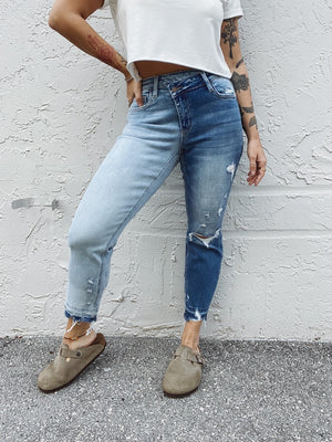 Spice Up Your Life Criss Cross Ombre Cropped Denim