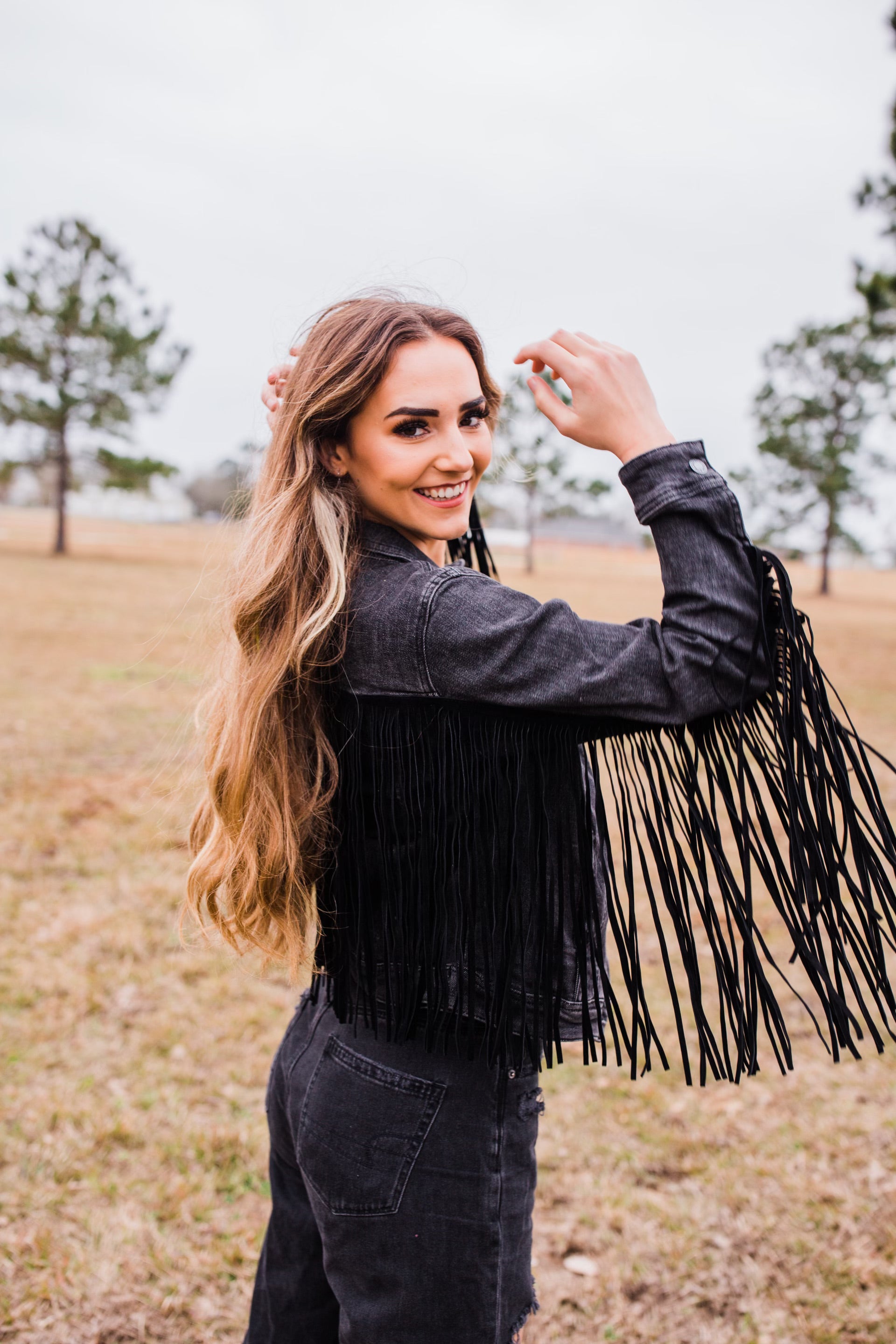 Lunatic Fringe Black Denim Fringe Trim Jean Jacket ~ FINAL SALE