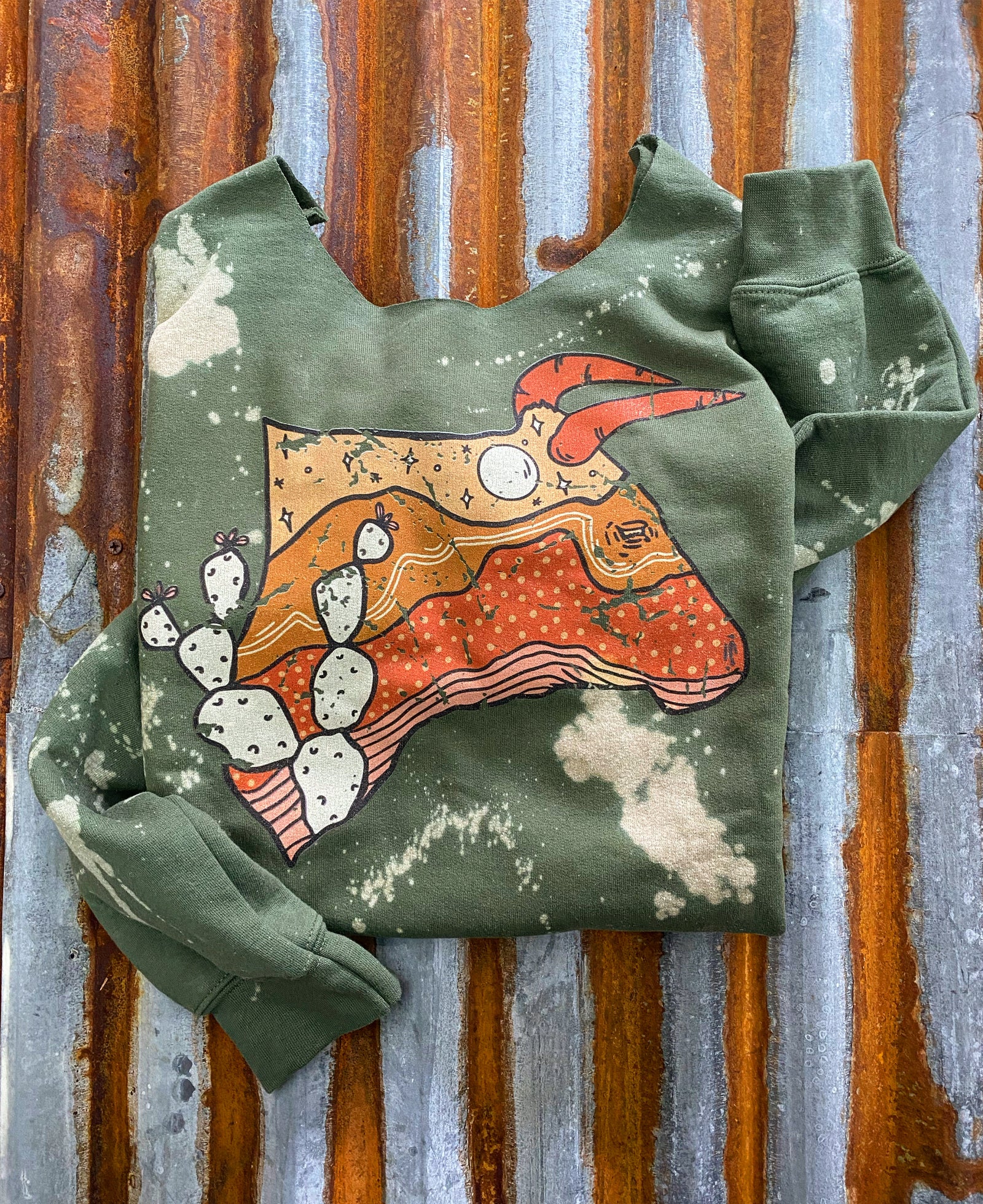 Steer It Up Desert Scene Bull Head Bleached Out Olive Sweatshirt