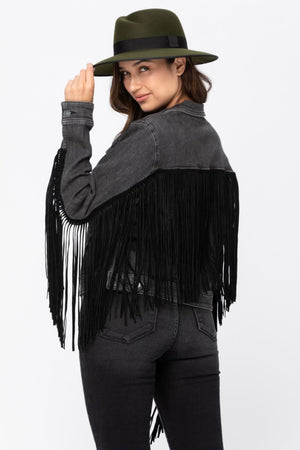 Lunatic Fringe Black Denim Fringe Trim Jean Jacket ~ FINAL SALE