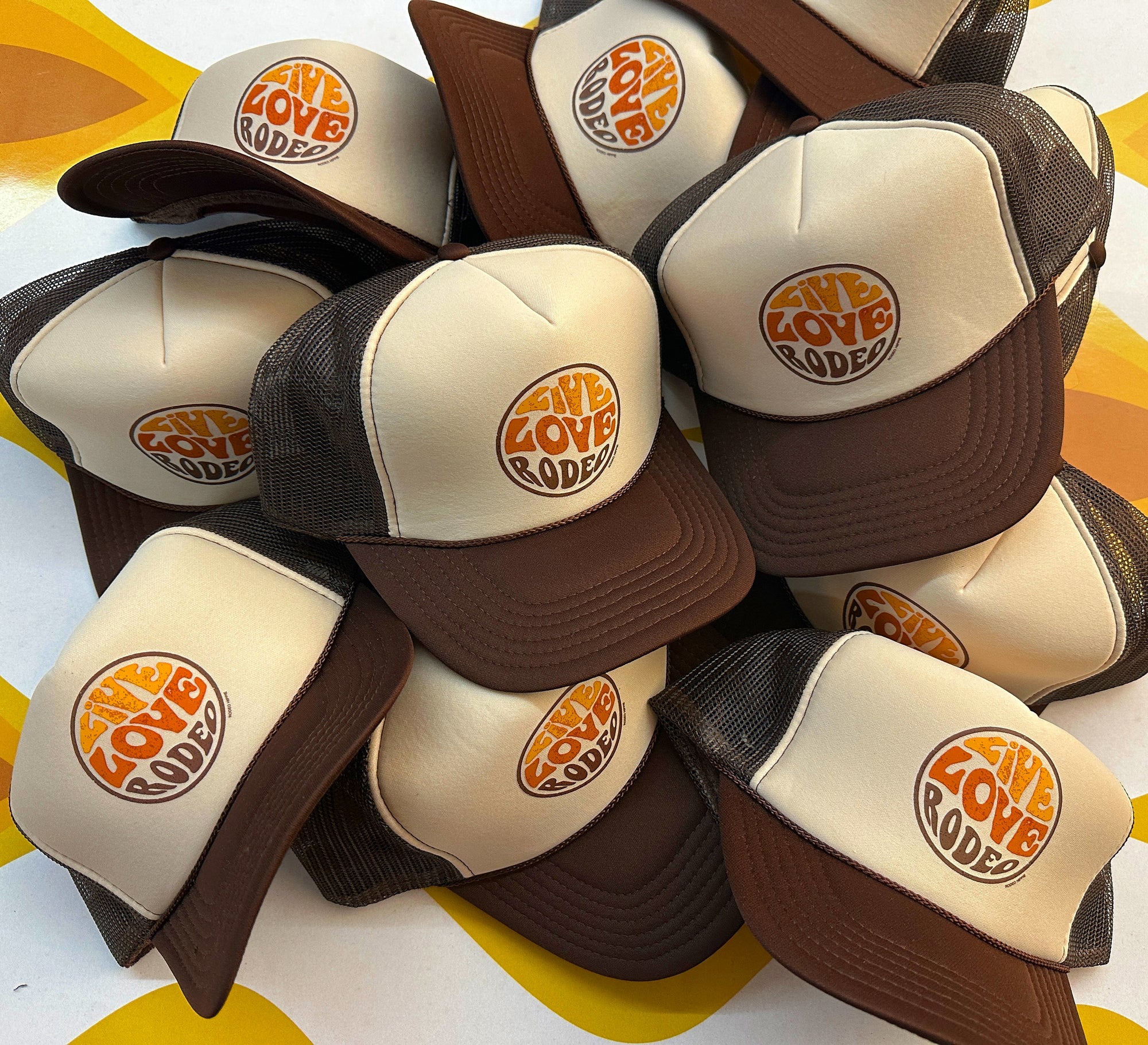 Live Love Rodeo Beige/Brown Snap Back Trucker Hats