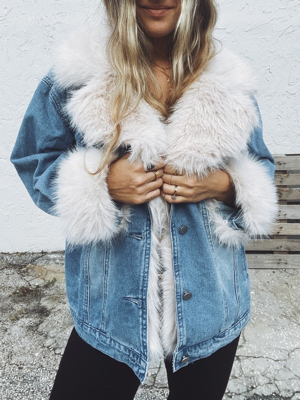 PREORDER Sugar Momma Fur Trim & Denim Jacket