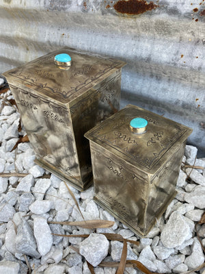 J. Alexander Stamped Silver & Turquoise Stone Canisters