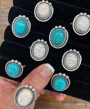 "Ole Tribal Stone" Turquoise & White Buffalo Silver Adjustable Rings