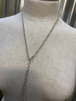 Chain Gang Silver Plated Ring Chain Lariat Y Necklace