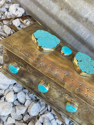 J. Alexander Rustic Stamped Silver & Turquoise Stone Mantle Box Jewelry Holder ~ (made 2 order)