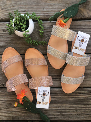 "Ole Slip On Shine" Double Strap Rhinestone Slide Sandals