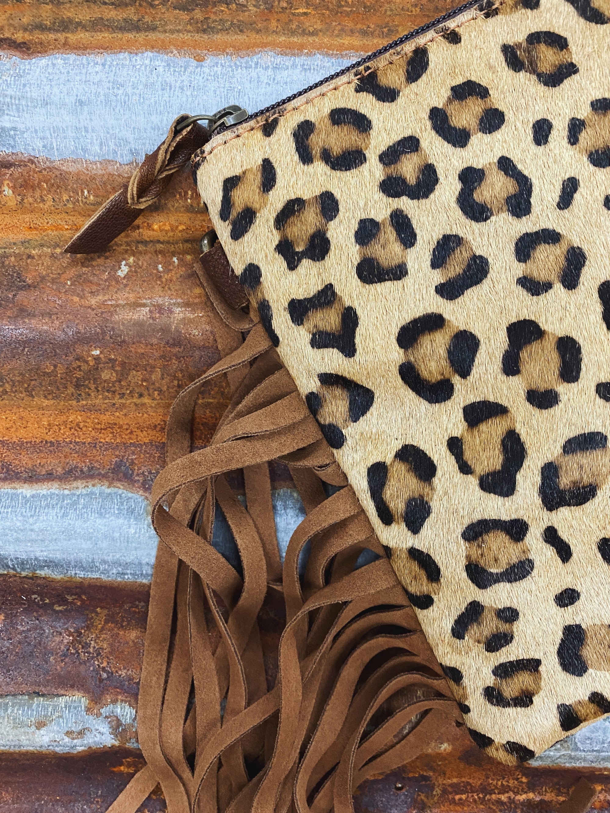 Wild Encounter Leopard Print Hide Crossbody Clutch Style Purse