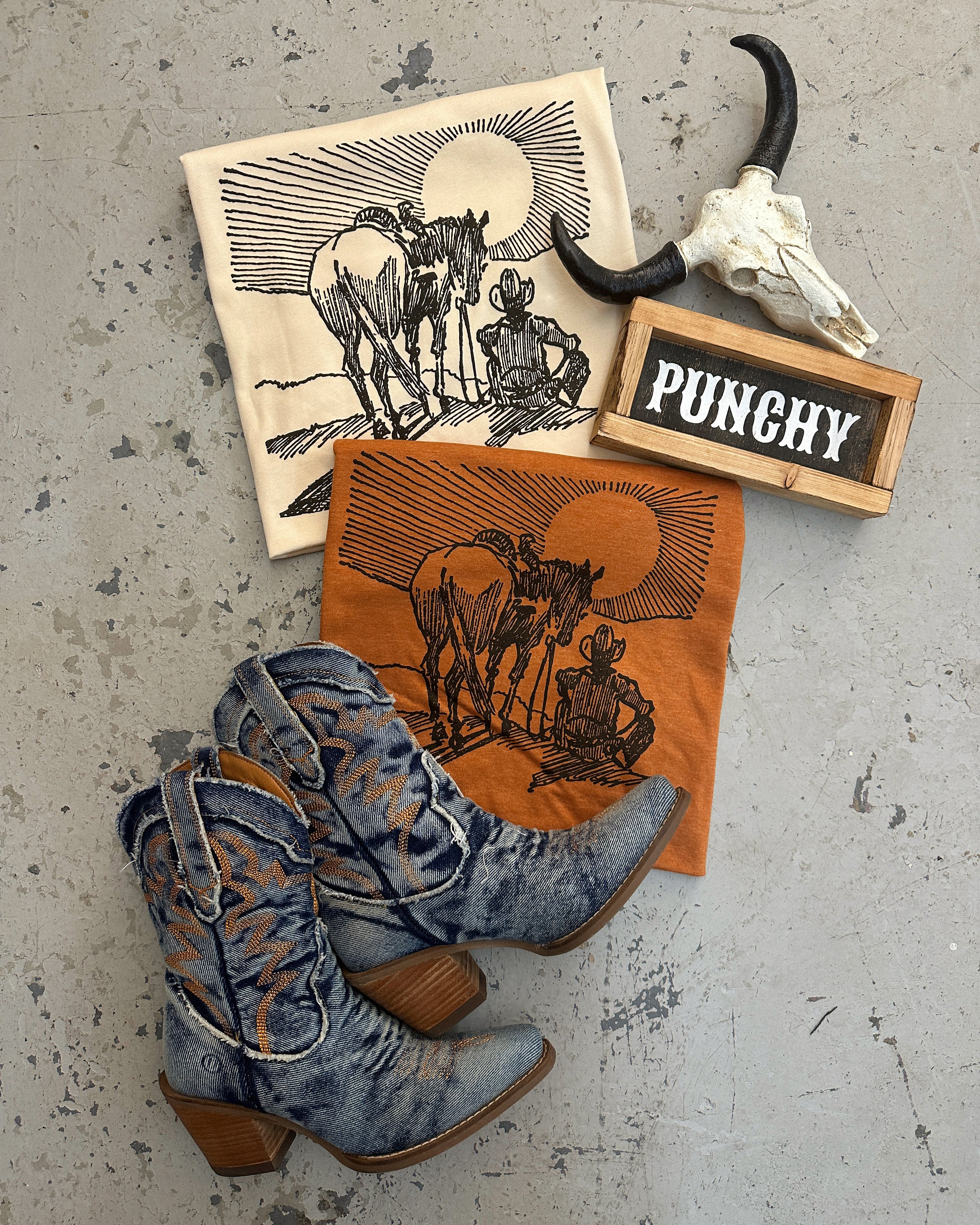 Sunset Cowboy Graphic Tee (made 2 order) LC - Lil Bee's Bohemian