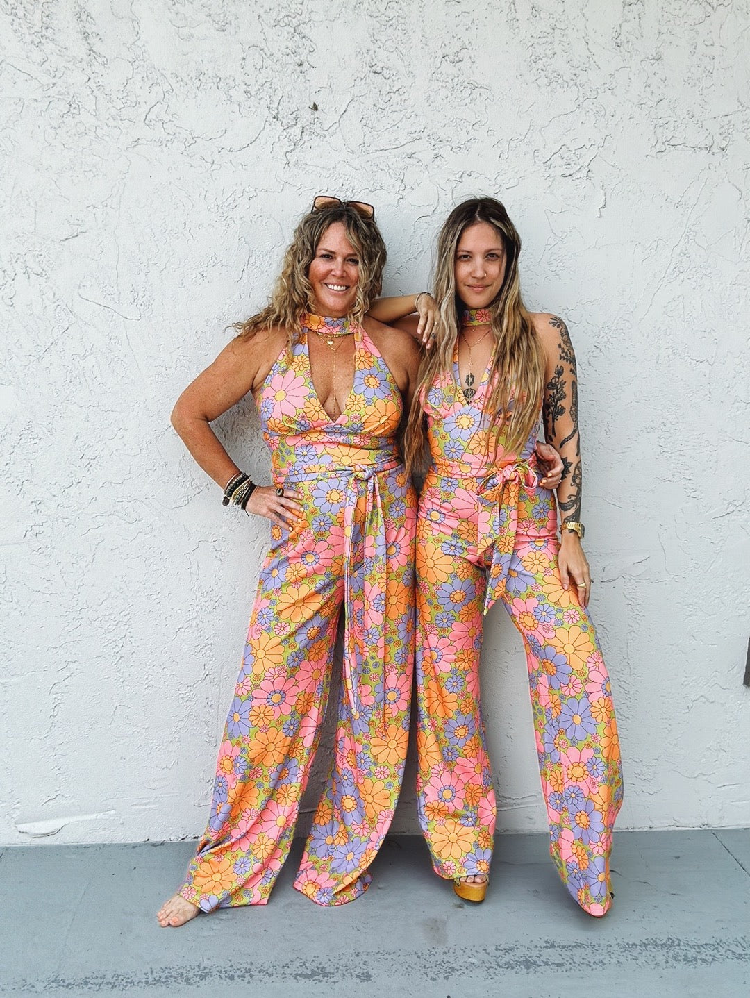 Glam Goddess Retro Floral Print Wide Leg Jumpsuit