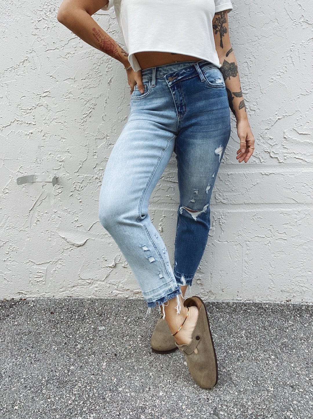 Spice Up Your Life Criss Cross Ombre Cropped Denim