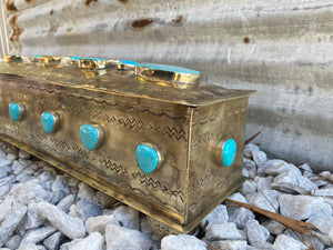 J. Alexander Rustic Stamped Silver & Turquoise Stone Mantle Box Jewelry Holder ~ (made 2 order)
