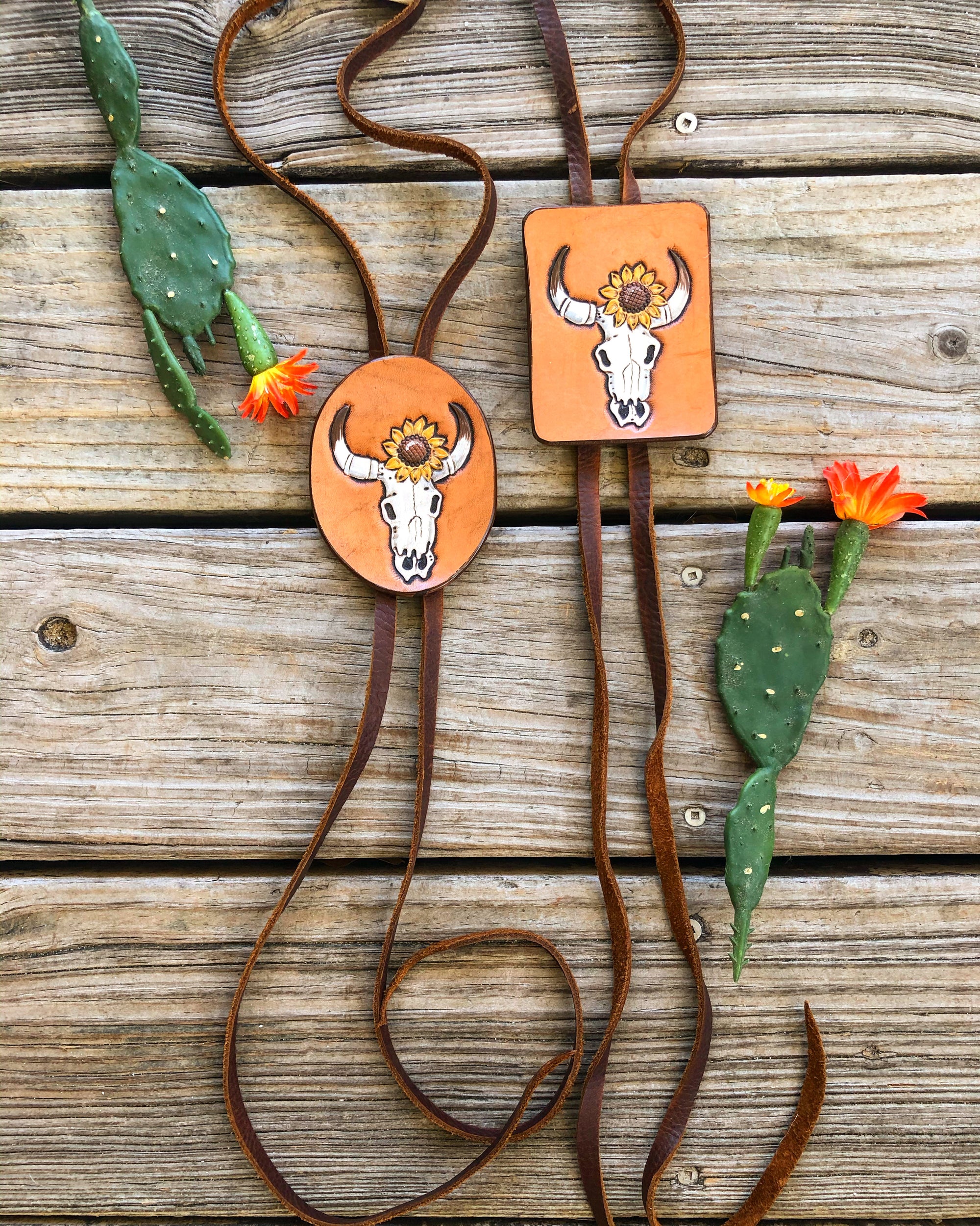 Lil Bee's Bohemian Tooled Leather Jumbo Bolo Necklaces