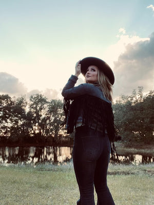 Lunatic Fringe Black Denim Fringe Trim Jean Jacket ~ FINAL SALE