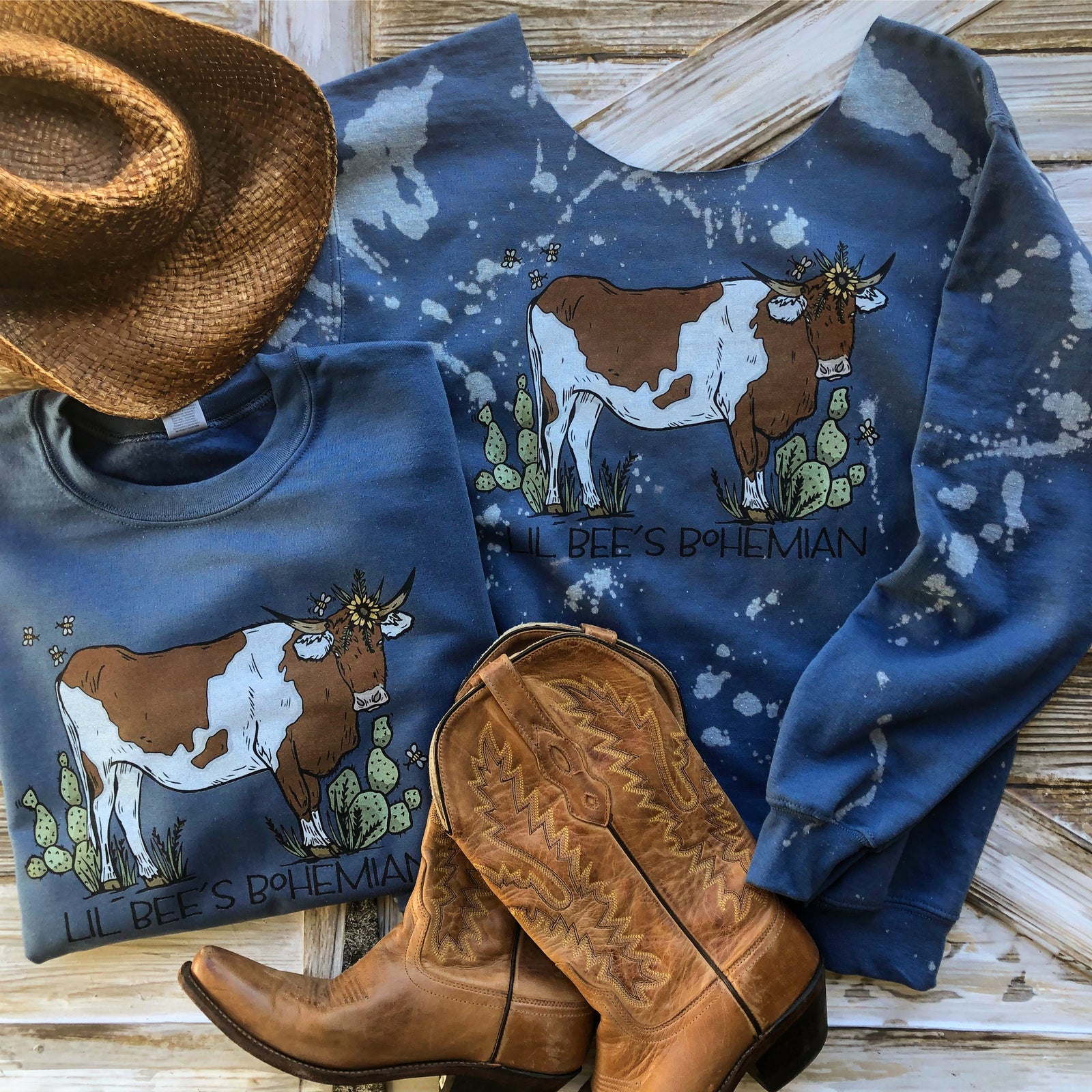 Cattle Call Brown & White Spotted Cow Sweatshirts