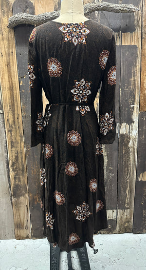 Paisley Floral Chocolate Brown  Dress ~ Size M ~ Queen Bee’s Closet #842