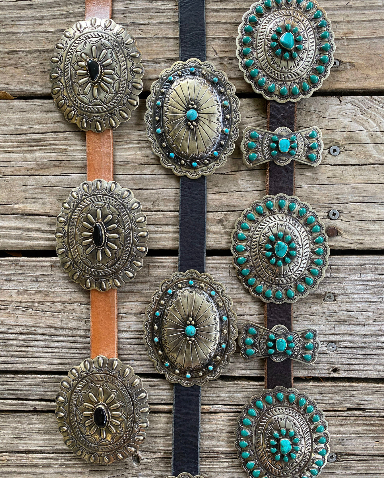 Authentic Turquoise & Black Onyx Etched Silver Concho