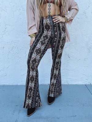Force Of Nature Boho Floral Print Flare Pants