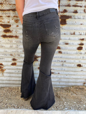 Highway Queen Distressed BLACK Denim Bell Bottom Jeans