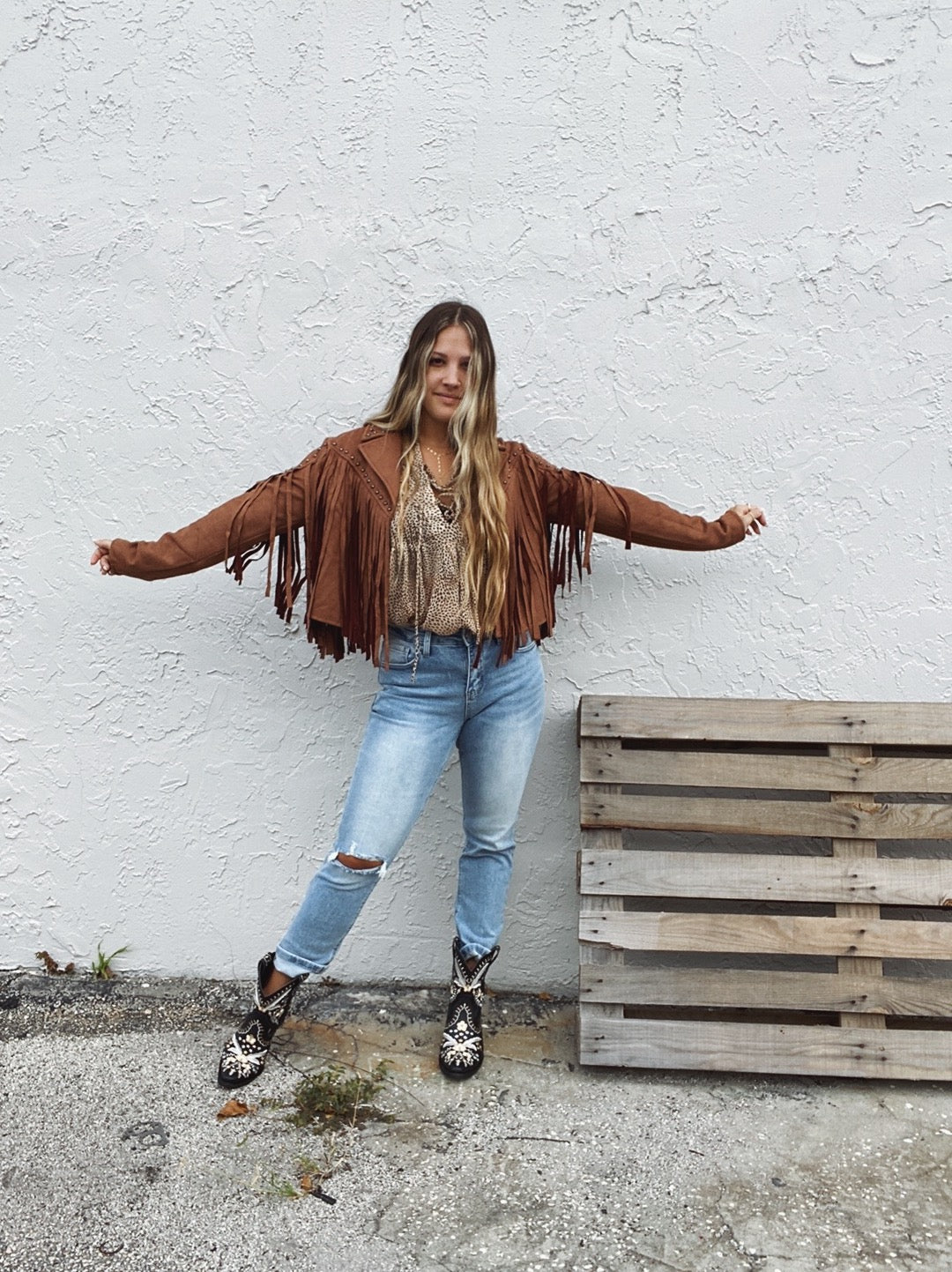 Honky Tonk Studded Suede Fringe Jacket