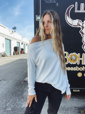 Lay Off Solid Long Sleeve Off The Shoulder Top