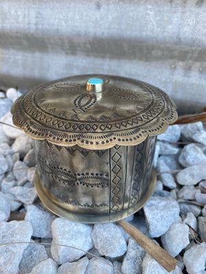 J. Alexander Rustic Stamped Round Box With Turquoise Lid