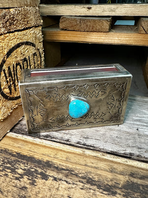J. Alexander Rustic Stamped Silver/Turquoise Matchbook Cover