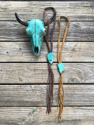 Clayton Turquoise Slab Braided Suede Layering Fringe Necklaces