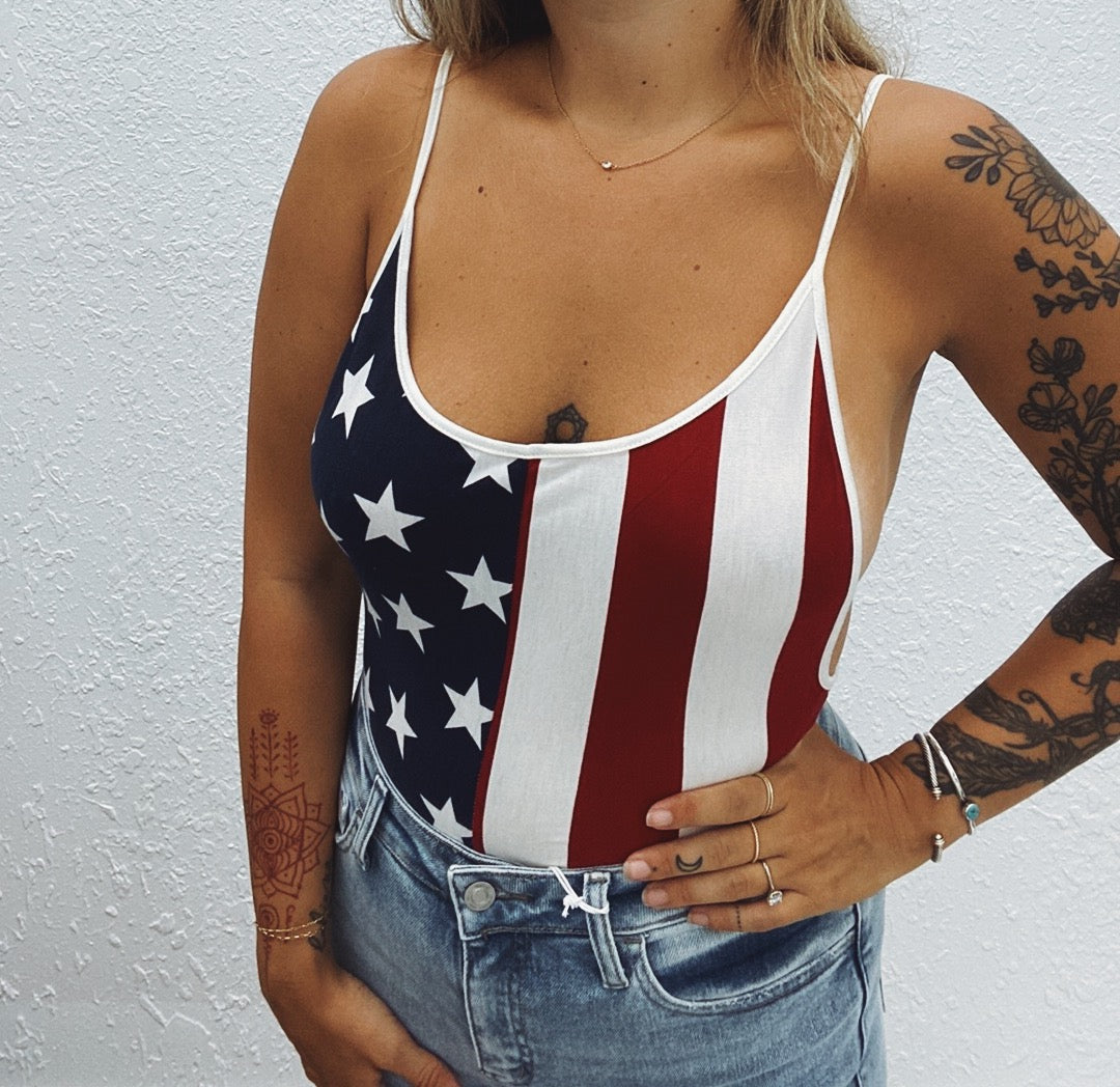 Star Spangled American Flag Print Bodysuit