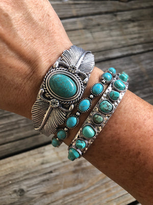 Bohemian Drifter ~ Turquoise & Silver Cuff Bracelet Set