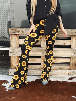 You're The Sunflower Floral Print Flare Pants - Lil Bee's Bohemian
