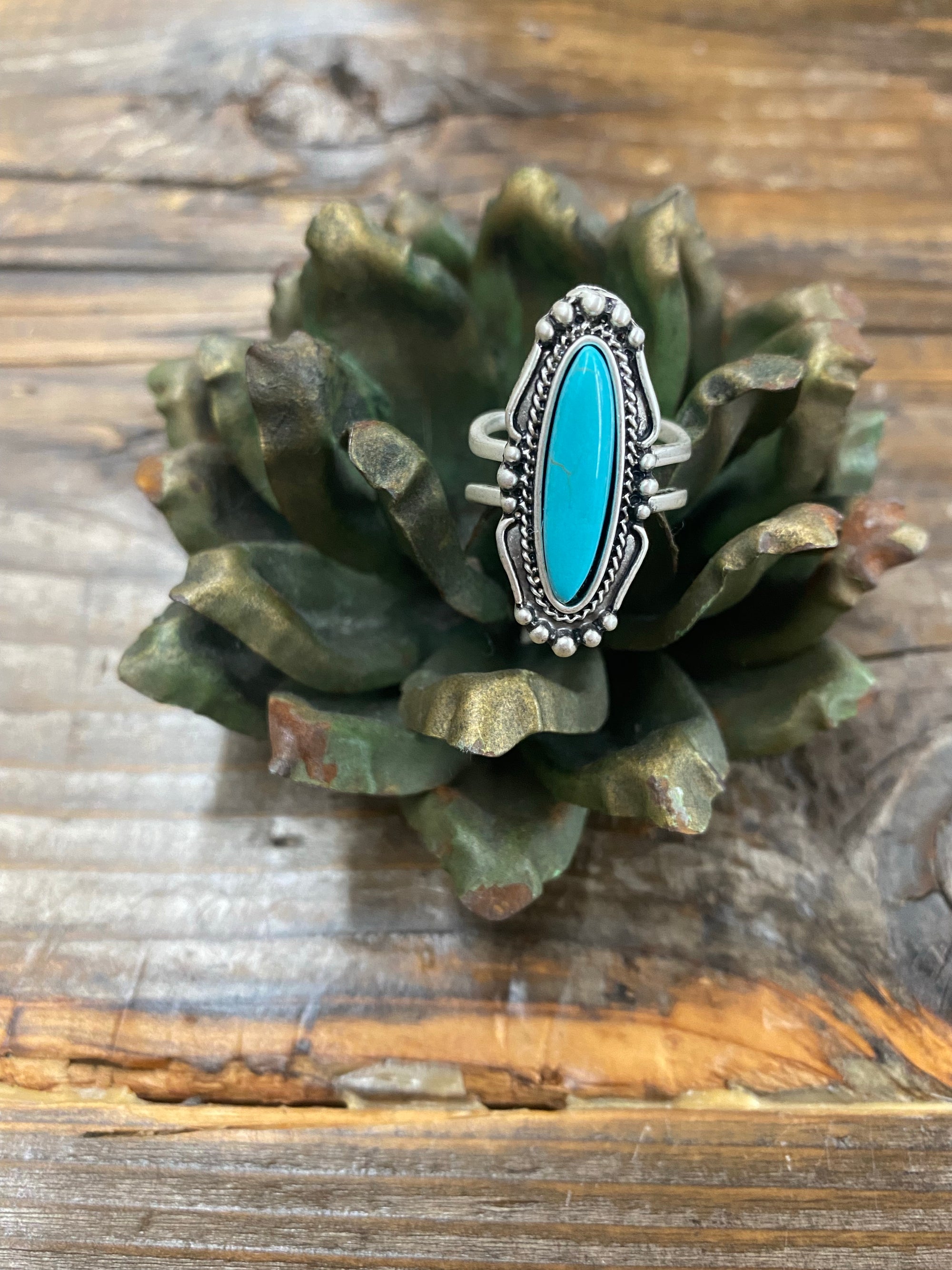 "Ole Matching Kay" Natural Faux Turquoise Adjustable Ring