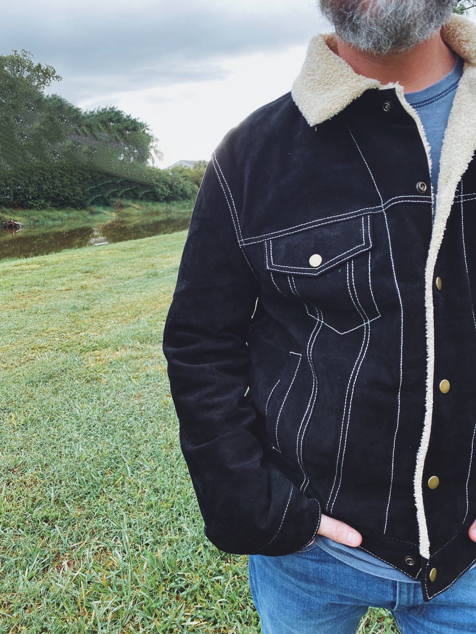 Collar Sherpa Trucker Jacket Outfit Sherpa Black Denim Jacket