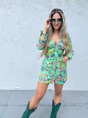 Made You Look Retro Floral Print Tie Front Mini Dress
