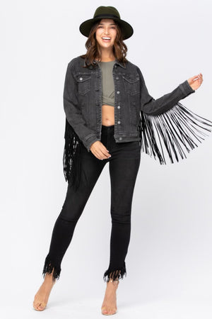 Lunatic Fringe Black Denim Fringe Trim Jean Jacket ~ FINAL SALE